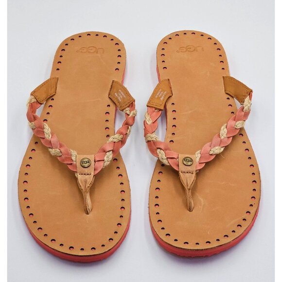 Ugg Australia Women's Tan Coral Leather Navie Braided Flip Flops Size 11 2641 - Picture 8 of 15